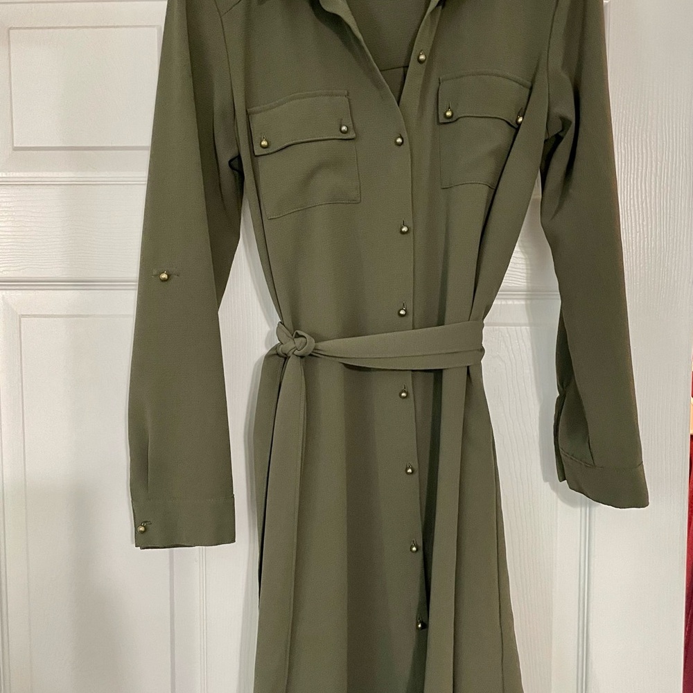Long sleeve hunter greenwrap dress